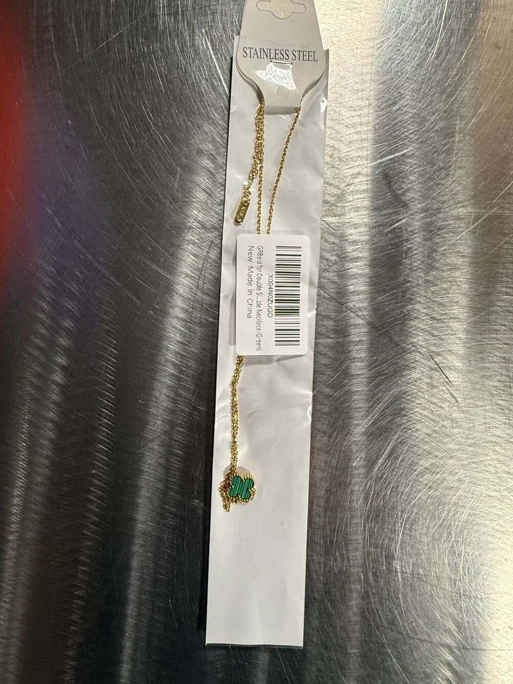 Gold Tone Stainless Steel Clover Pendant Necklace